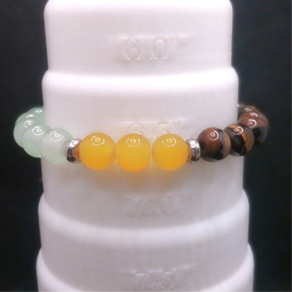 Artisan Tri Color Gemstone Bracelet Tigers Eye Green Aventurine Yellow Jade NEW - Picture 4 of 13